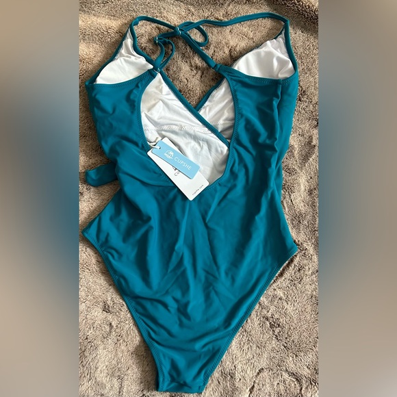 Women’s Cupshe Teal Bowknot One-Piece Swimsuit Size Small NWT - Picture 2 of 5